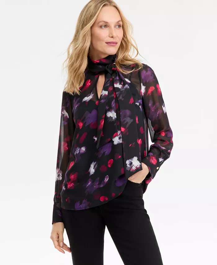 Women's Long-Sleeve Tie-Neck Blouse - thumbnail 5