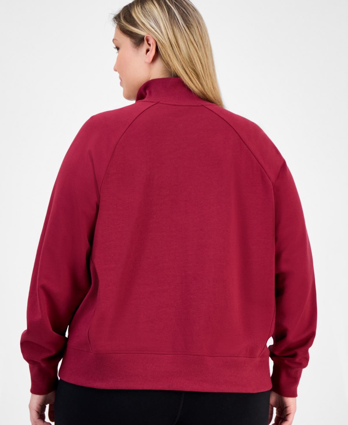 Macy's Id Ideology Plus Size Quarter-zip Raglan-sleeve Top,  Exclusive In Red