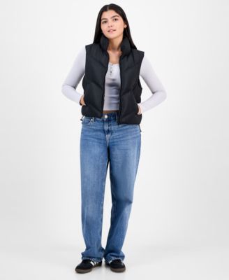Juniors' Bungee-Hem Mitered Puffer Vest
