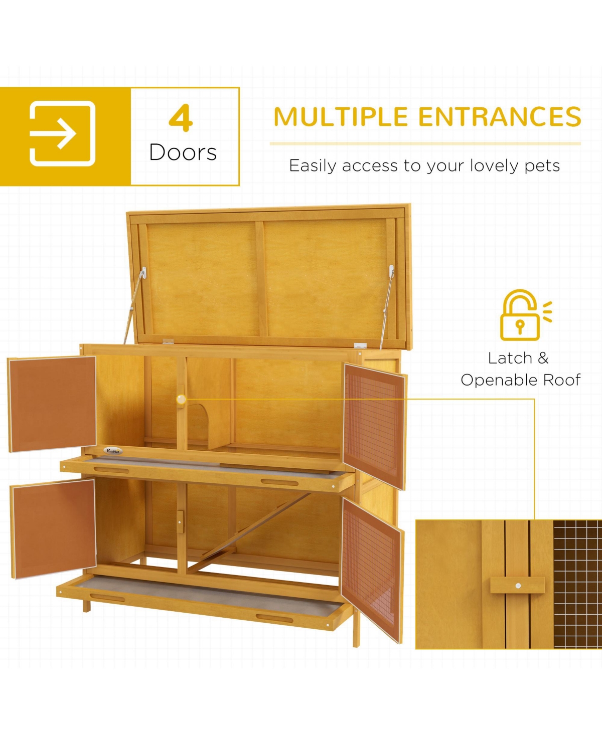 PawHut Wooden Bunny Hutch with Ramp, Indoor/Outdoor,