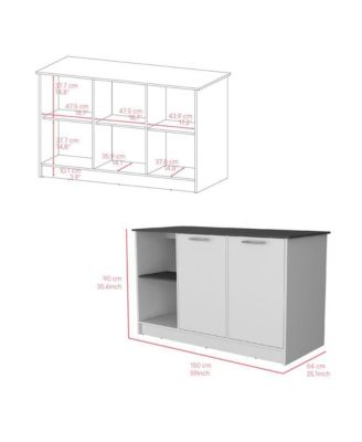 59"W Manufactured Wood Open Shelves, Double-Door Cabinet Padua Kitchen Island