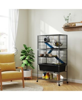 59" 5-Level Rolling Small Animal Cage w/ Deep Tray, Non-Slip Ramps
