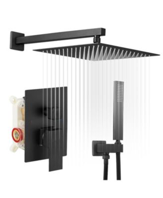 Single Handle 2-Spray Square High Pressure Shower Faucet with 16" Shower Head in Matte Black (Valve Included)