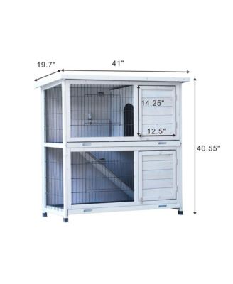 41" Outdoor Wooden Rabbit Hutch with 2 Removable No-Leak Trays Non-Slip Ramp Waterproof Roof in Gray
