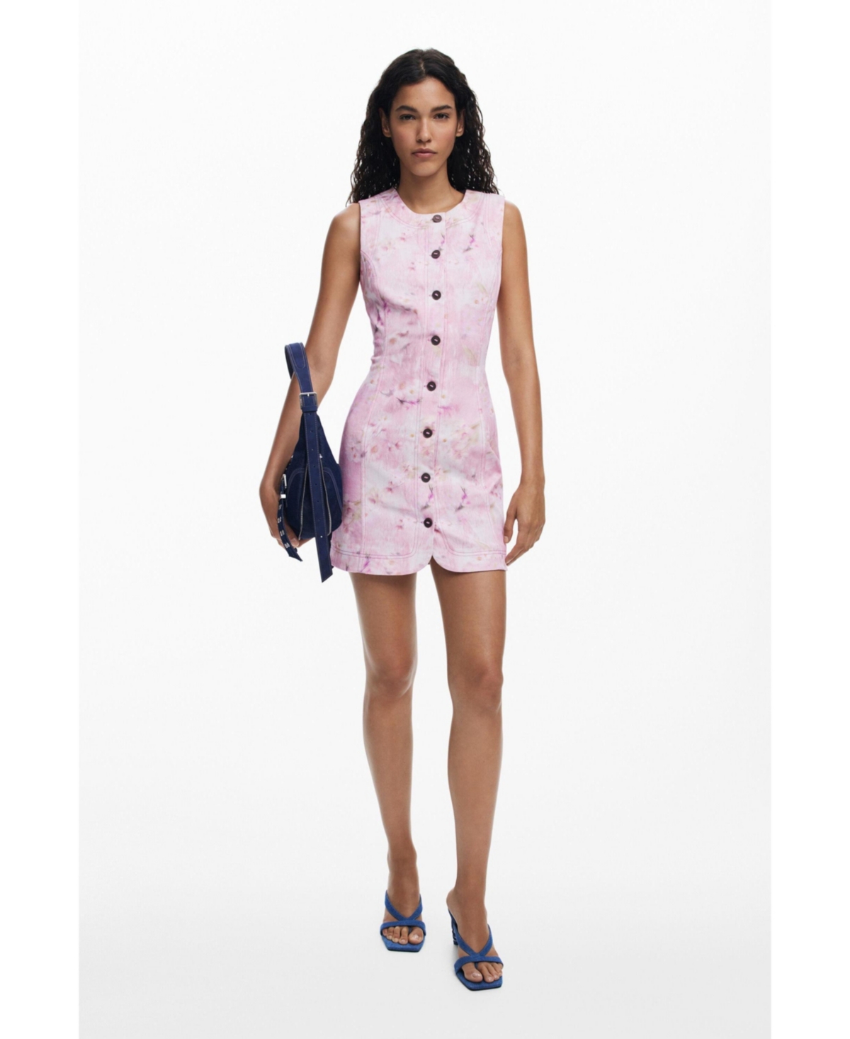 Desigual Floral Sleeveless Button Front Sheath Dress In Pink