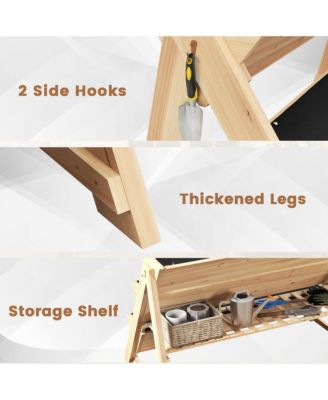 3-Tier Raised Garden Bed with Storage Shelf and Side Hooks