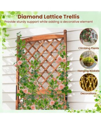 2PCS 60'' Tall Raised Garden Bed w/ Diamond Lattice Trellis Drainage Holes Outdoor