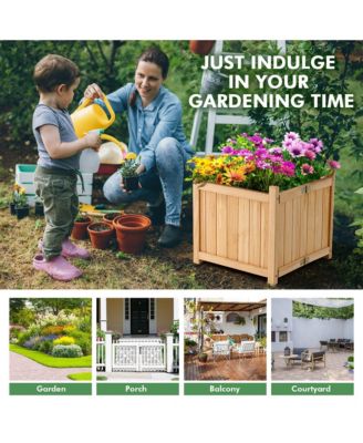 Garden Wooden Planter Box Folding Raised  Outdoor Plant Container w/ Drainage Hole