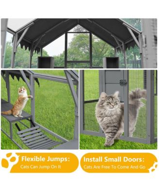 110 in. Outdoor Cat House Cat Enclosures with Platforms Upgrade Waterproof Cover in Gray