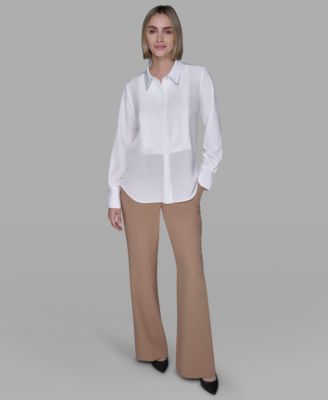 Women's Pleated Panel Button Front Top