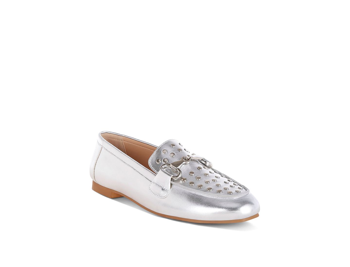 Женские туфли Rag & Co Estafa Horsebit and Studs Metallic Pleather, цвет: Серебряный — фото 5