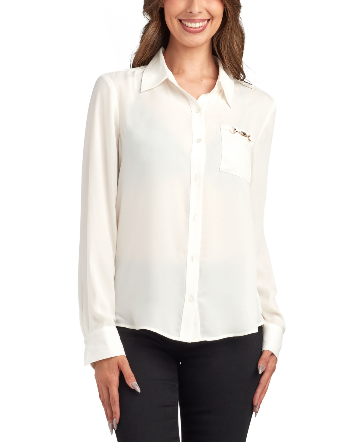 Bcx Juniors' Solid Dobby Long Sleeve Shirt In White