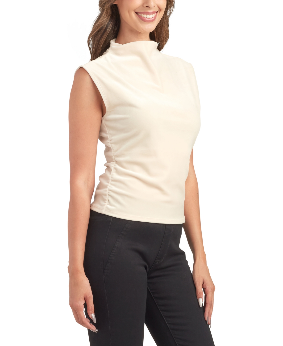 Bcx Juniors' Solid Shirred Sleeveless Top In White