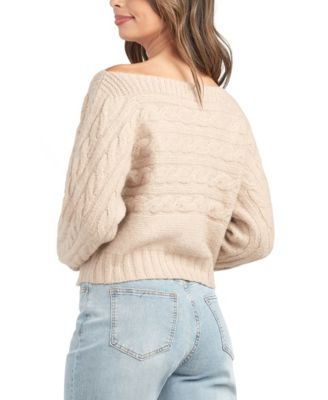 Juniors' Boat Neck Long Sleeve Cardigan Sweater