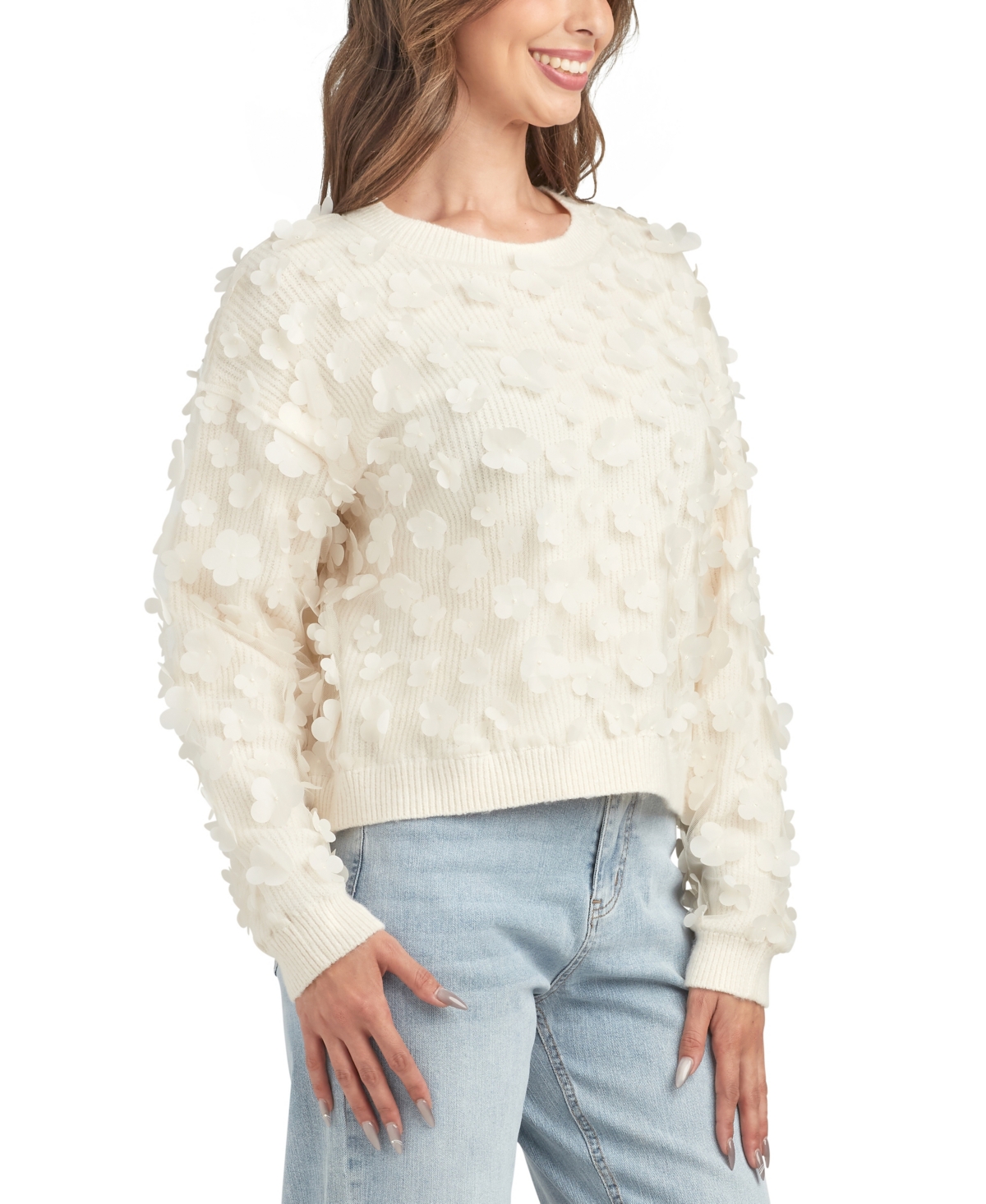 Bcx Juniors' Cropped Long Sleeve Sweater In Neutral