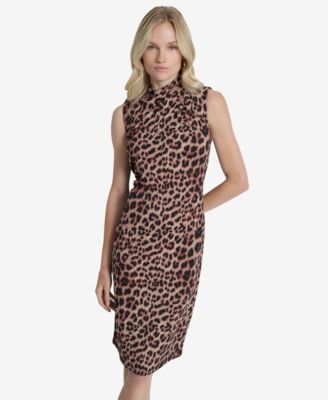 Women's Sleeveless Mock Neck Sheath Dress