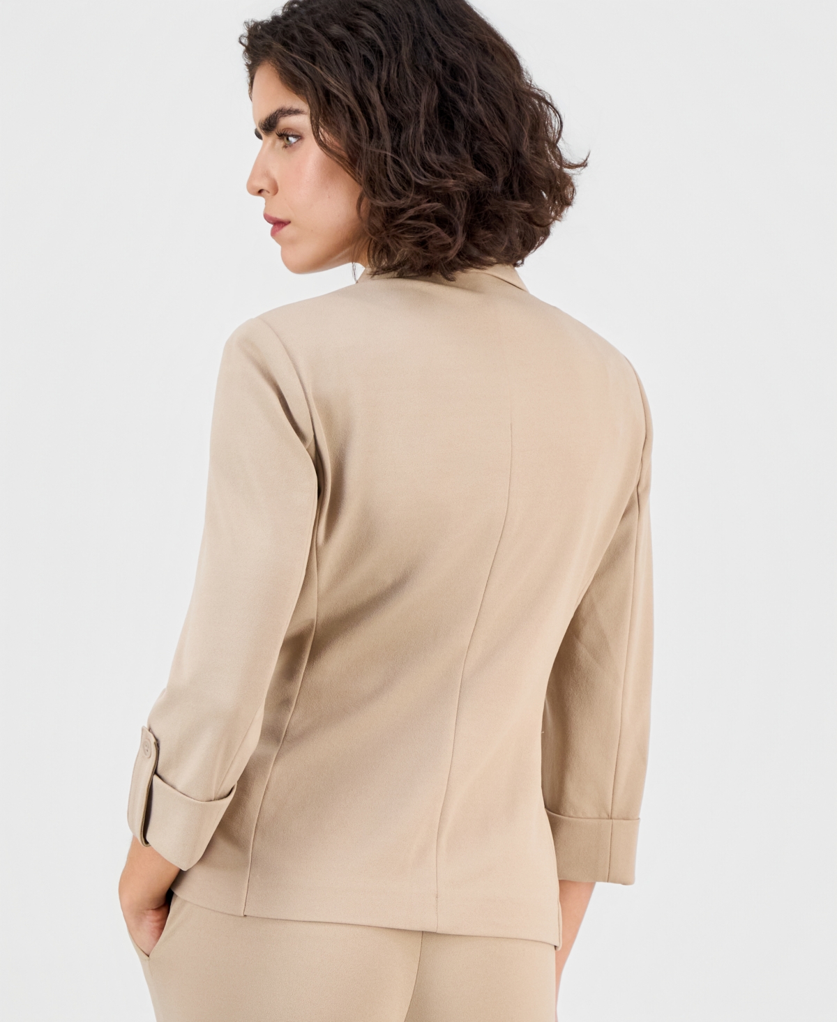 Ak Anne Klein Petite Notched-collar One-button Jacket In Brown