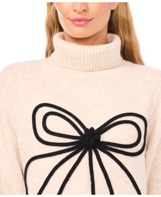 Women's Embroidered Ribbon Turtleneck Sweater