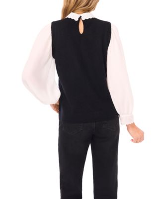 Women's Scallop Edge Twofer Long Sleeves Sweater