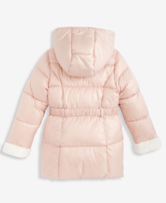 Girls 7-16 Belted Stadium Puffer Jacket With Faux-Fur Trim