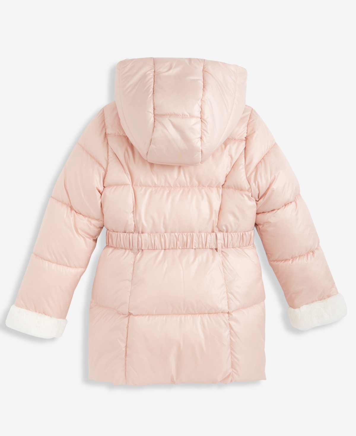 Michael Kors Girls 7-16 Belted Stadium Puffer Jacket With Faux-fur Trim In Pink