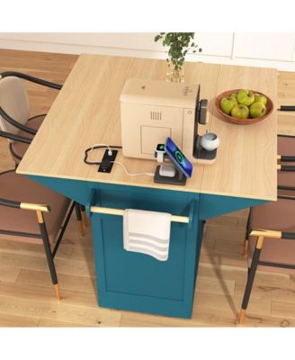 55.7" Rolling Kitchen Island with Dual Drop Leaves, Power Outlet, Storage Drawers & Cabinets