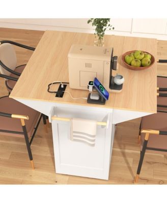 55.7" Rolling Kitchen Island with Dual Drop Leaves, Power Outlet, Storage Drawers & Cabinets