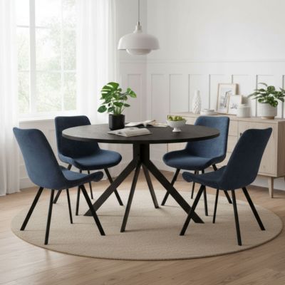 Compact 5-Piece Round Dining Set with 43 Inch Black Table and 4 Chairs, Ideal for Apartments or Breakfast Nooks-Maison Boucle