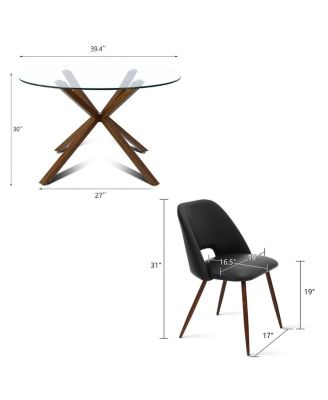 5-Piece Dining Set with 39.4 Inch Round Glass Table & 4 PU Leather Chairs, Modern Kitchen & Dining Room Furniture-Maison Boucle