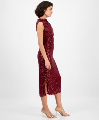 Women's Drape-Neck Sleeveless Sequin Dress