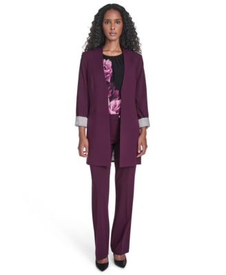 Petite Lux Open Front 3/4-Sleeve Rollback Cuff Jacket