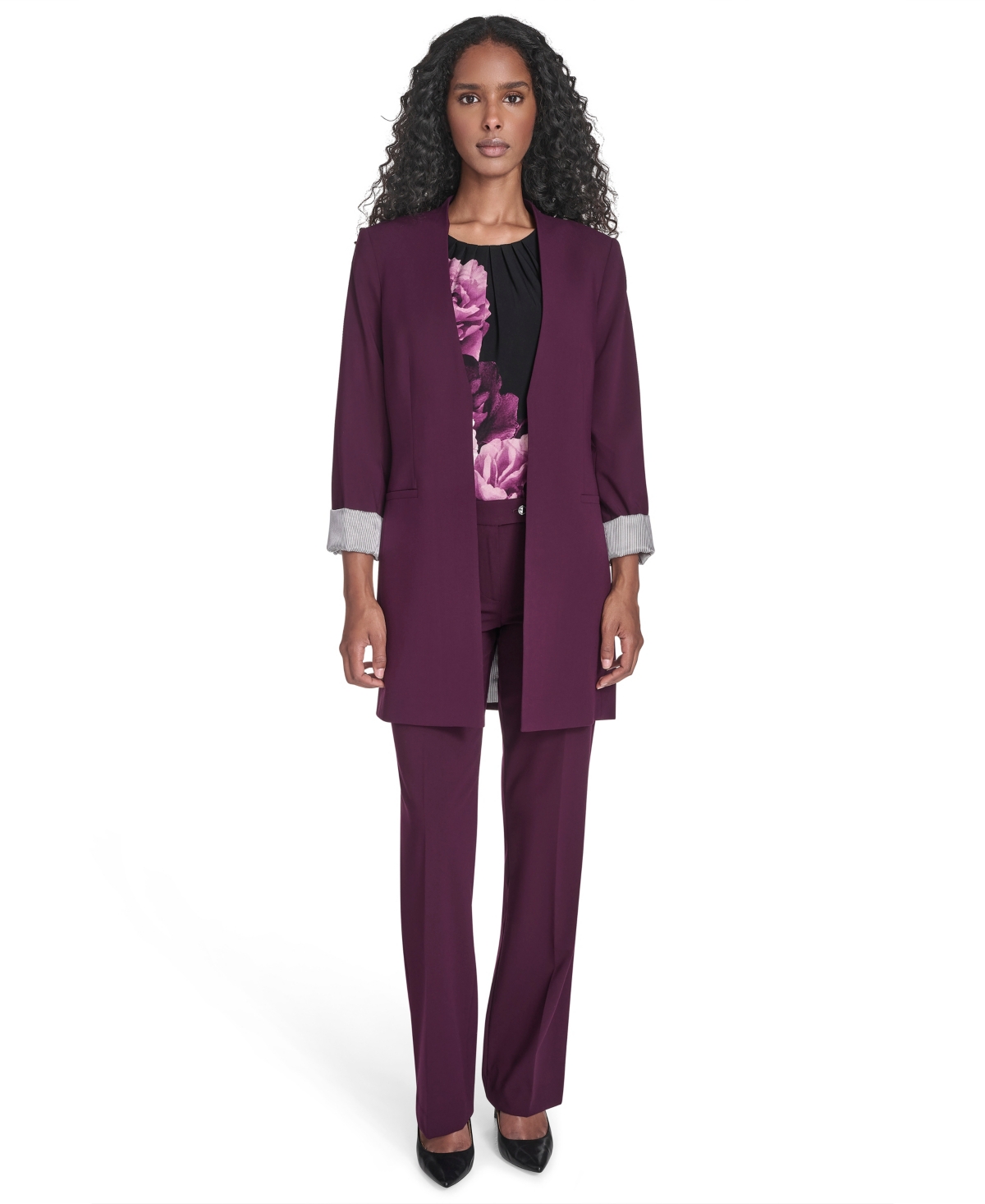 Calvin Klein Petite Lux Open Front 3/4-Sleeve Rollback Cuff Jacket
