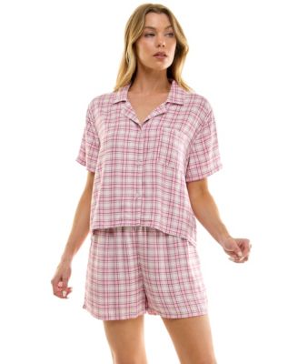 Women's 2-Piece Boxy Notch Collar Top with Boxer Shorts Set