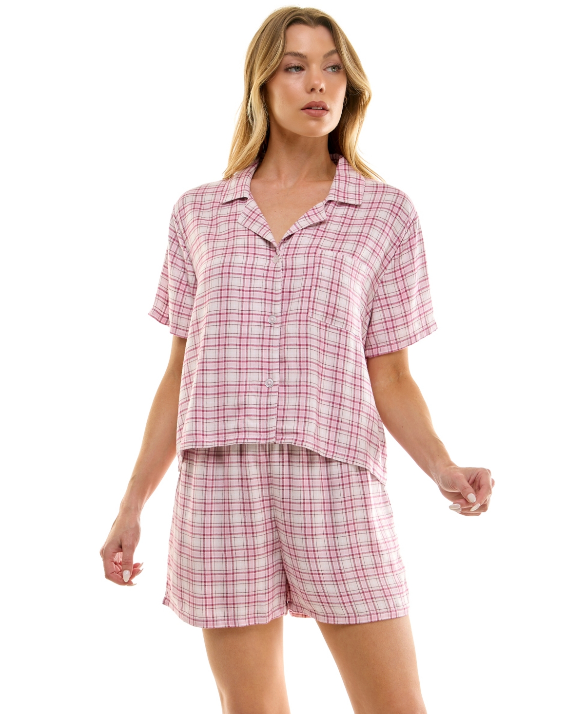 Roudelain Women's 2-piece Boxy Notch Collar Top With Boxer Shorts Set In Pink