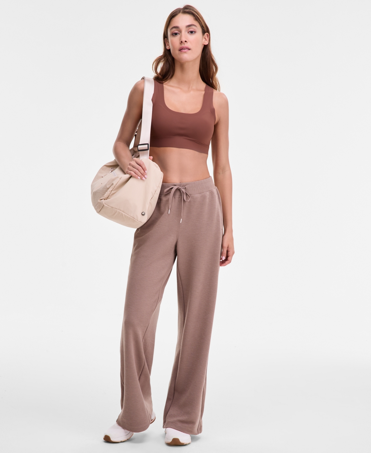 Id Ideology Women's Ribbed Knit Wide Leg Pants, Macy's Exclusive In Brown