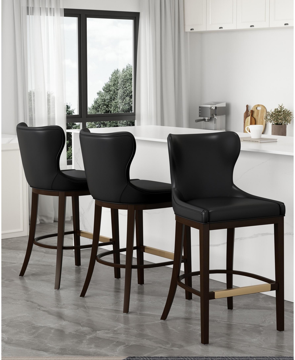 Manhattan Comfort Blair 43.9" Leatherette Upholstered Barstool In Black