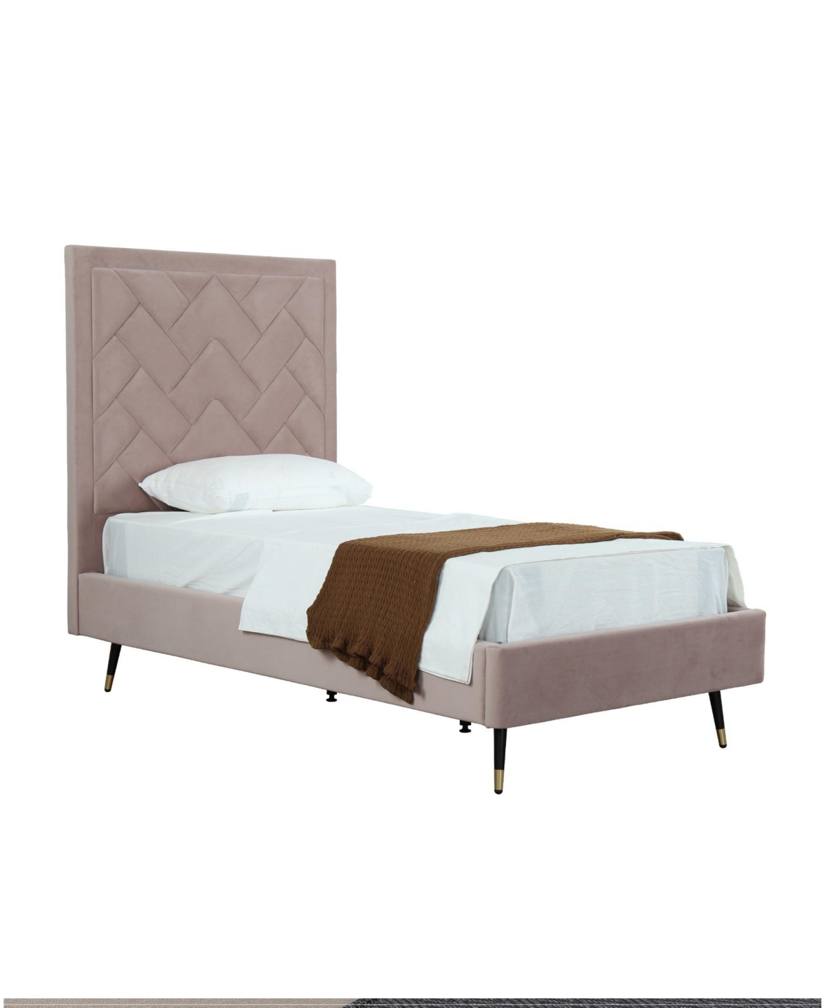 Manhattan Comfort Crosby Modern Twin-size Velvet Upholstered Bedframe And Headboard In Pink