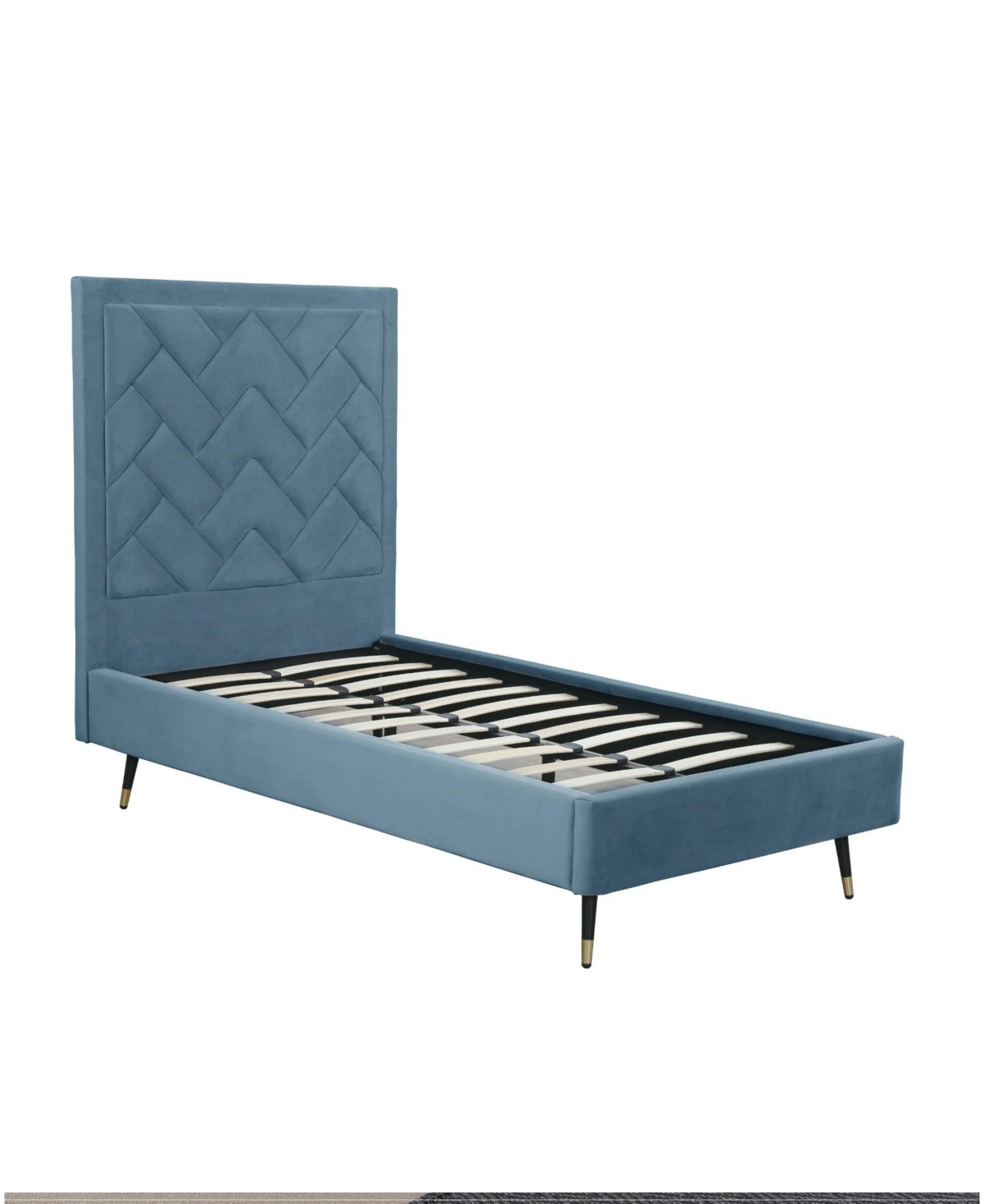 Manhattan Comfort Crosby Modern Twin-size Velvet Upholstered Bedframe And Headboard In Blue