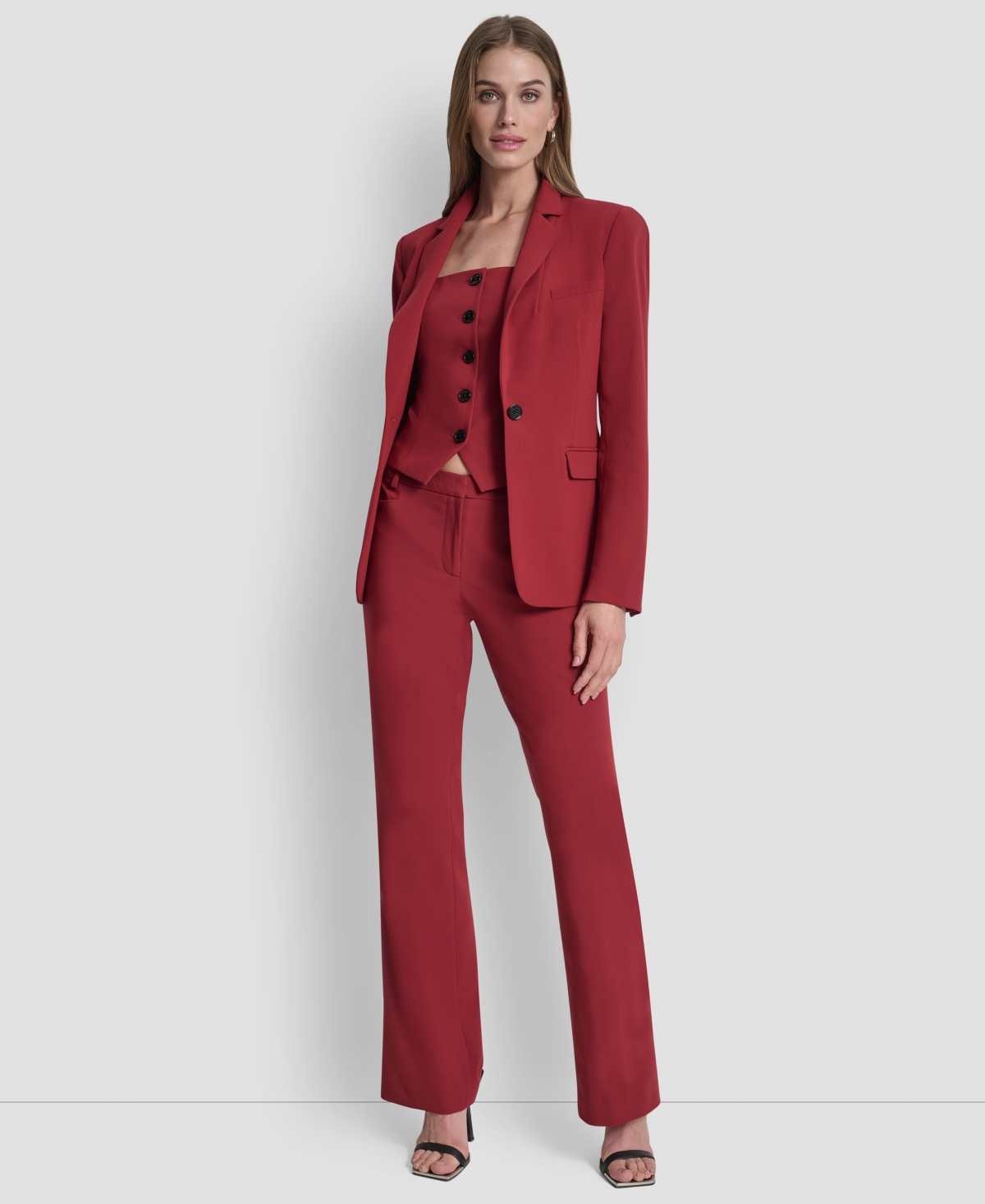 Dkny Petite One-button Long Sleeve Jacket In Burgundy