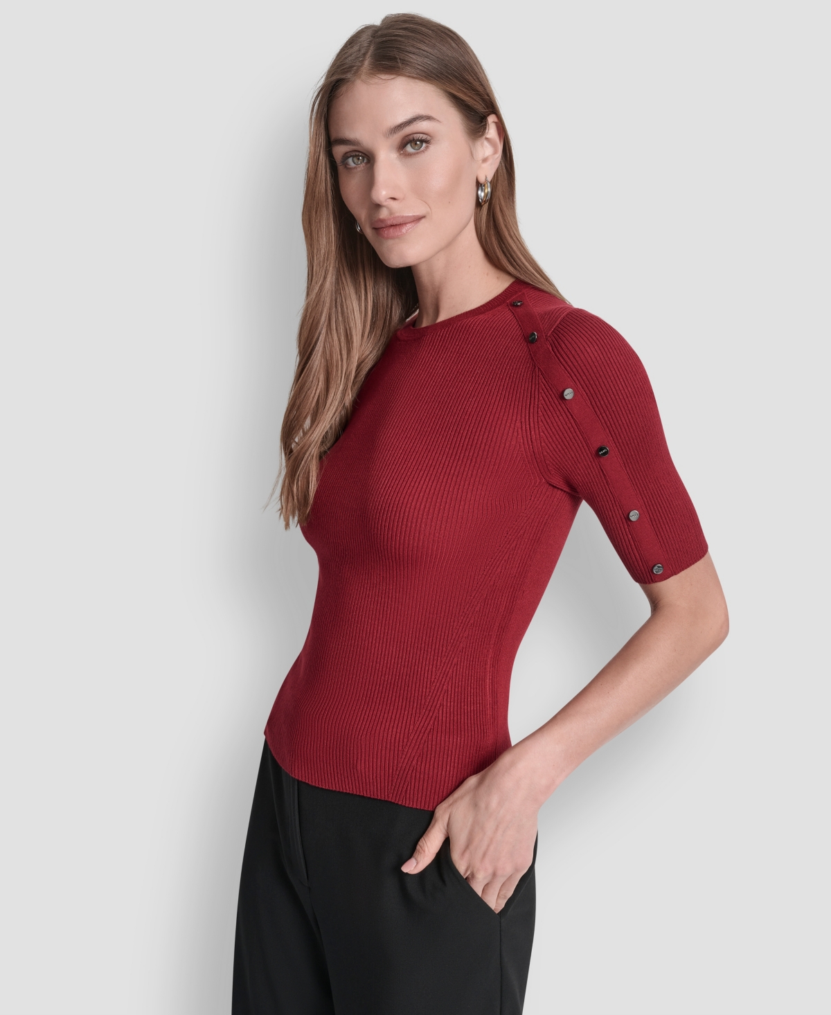 Dkny Petite Short Sleeve Sweater In Red