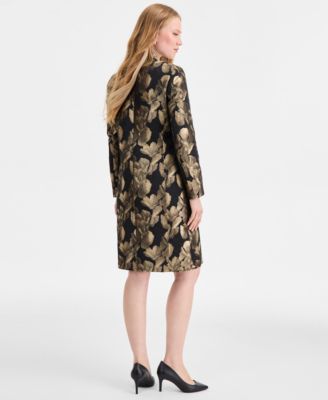 Women's Metallic Textured Coat &  damask Sleeveless Sheath Dress  