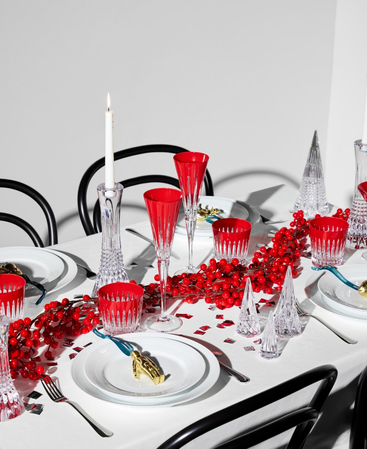 Waterford New Year Firework Set Of 2 Crystal Flutes In Red