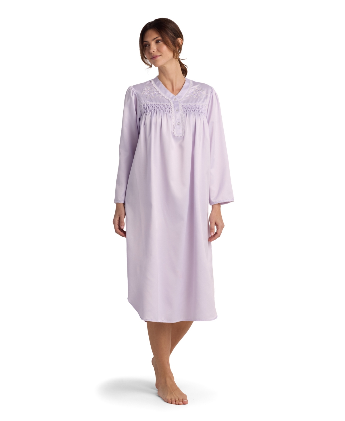 Miss Elaine Petite Long Sleeve Sleepwear Gown In Purple