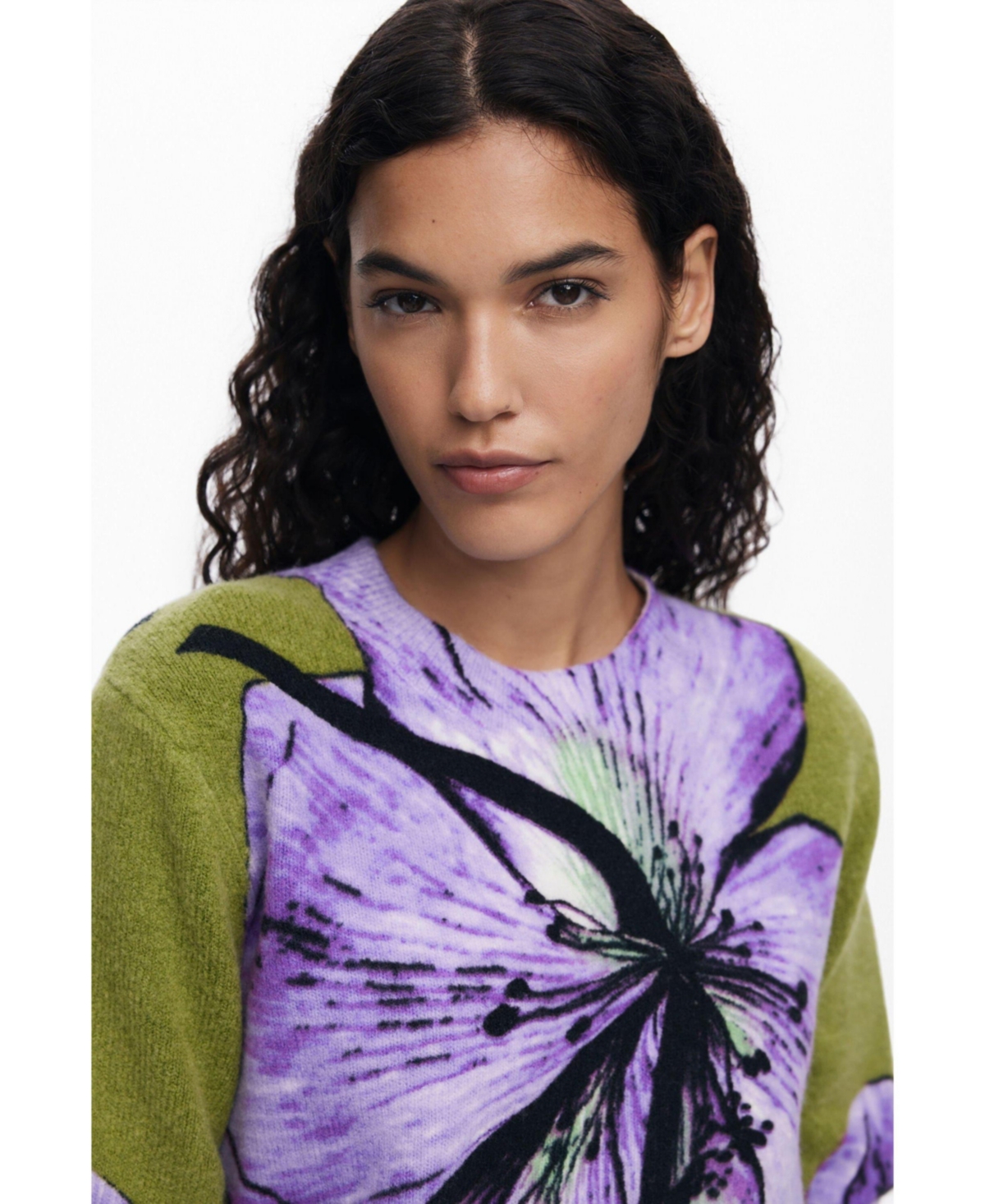 Desigual Floral Print Crewneck Sweater In Purple