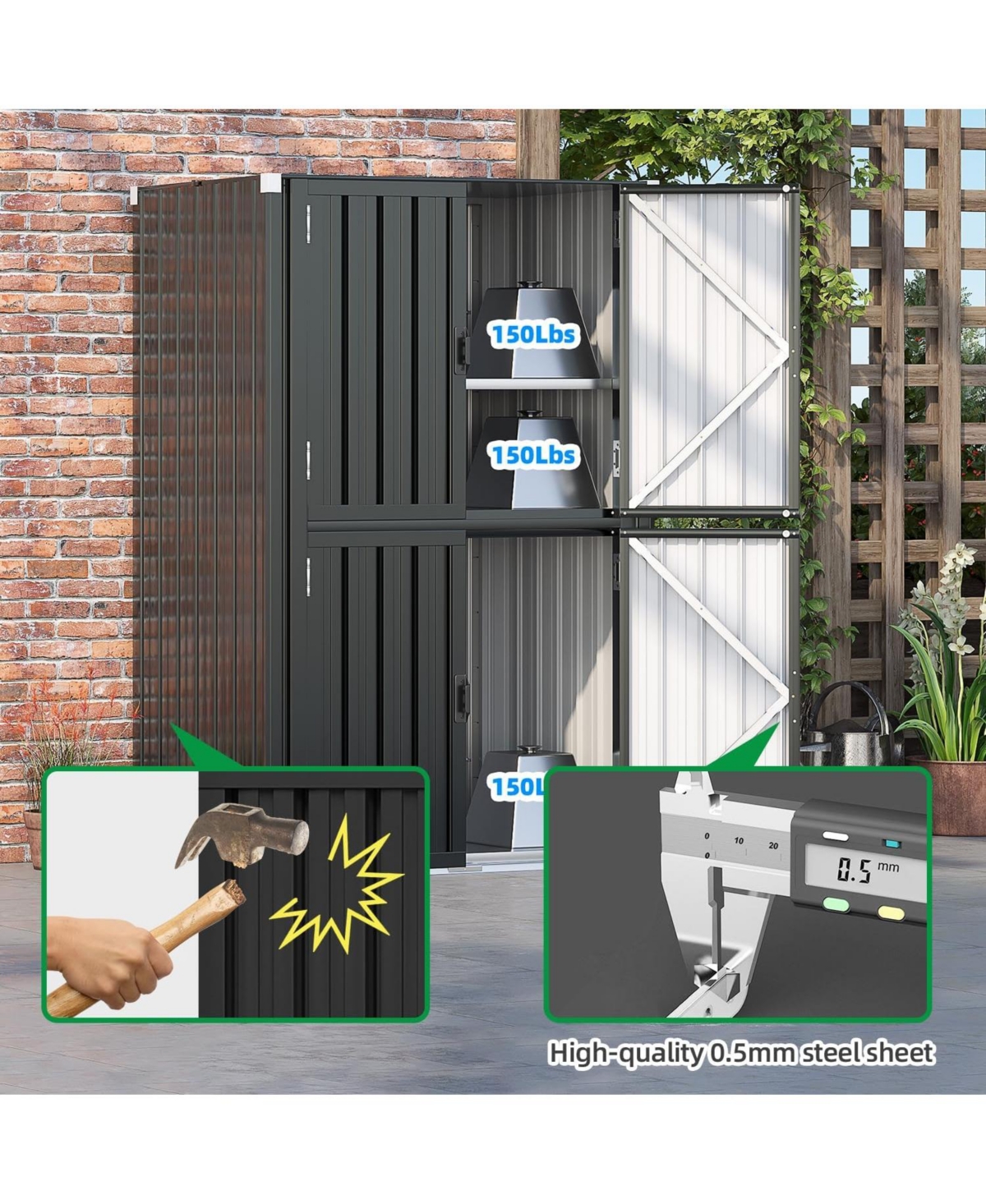 Aecojoy Outdoor Storage Cabinet Waterproof with Shelves, Vertical Tall Sheds