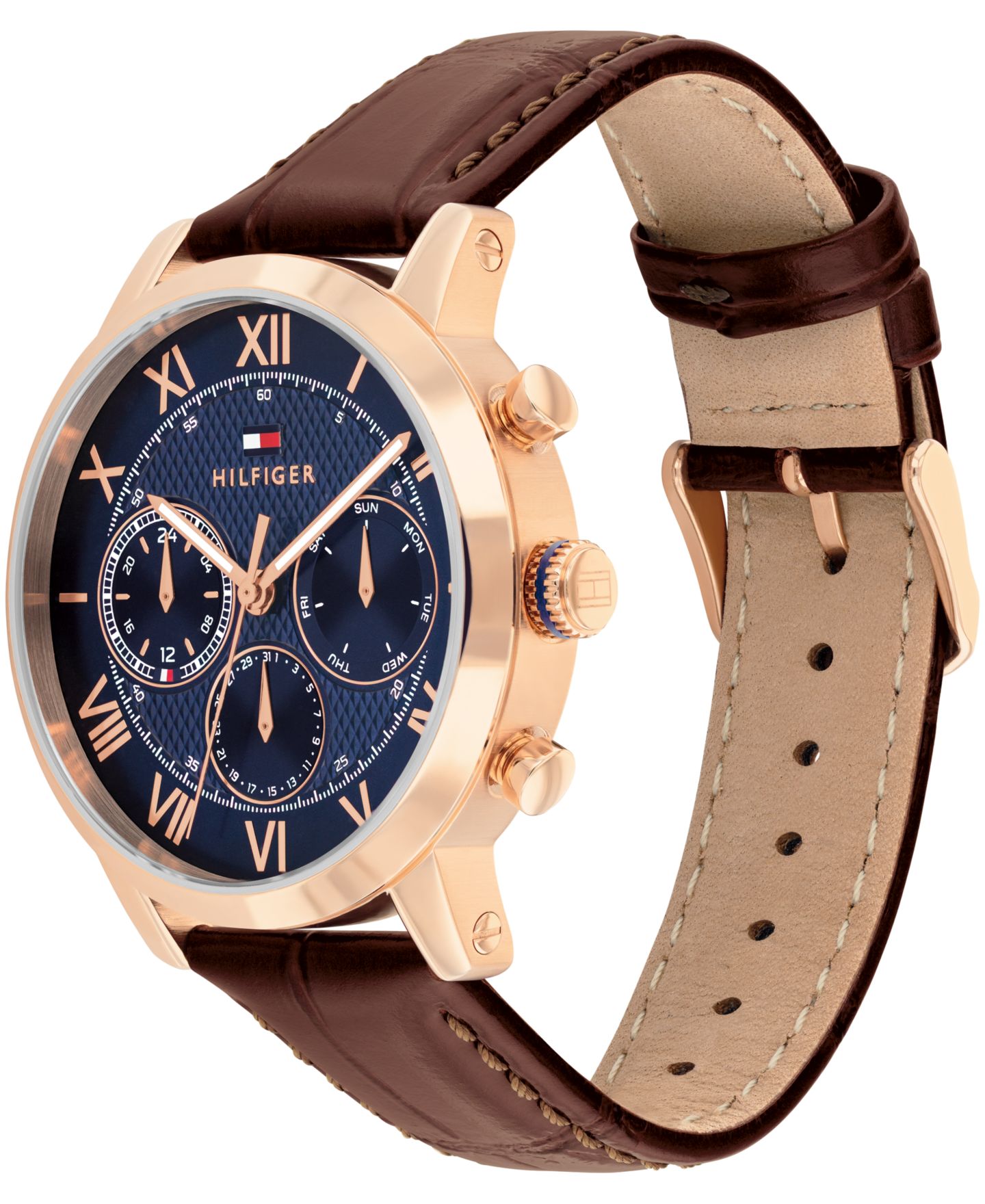 Мужские часы Tommy Hilfiger Multifunction Dark Brown Leather Strap Watch, 42mm — фото 2