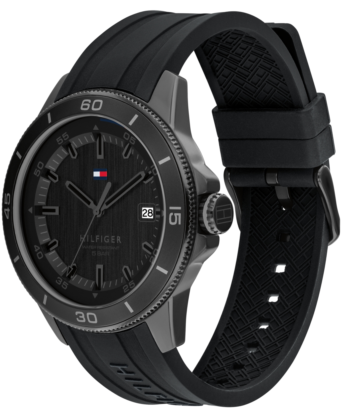 Tommy Hilfiger Men's Quartz Black Silicone Strap Watch, 43mm In Black