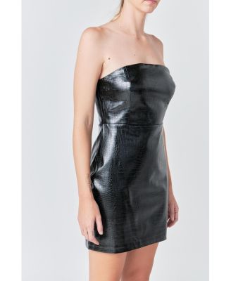Women's Strapless Faux Leather Mini Dress