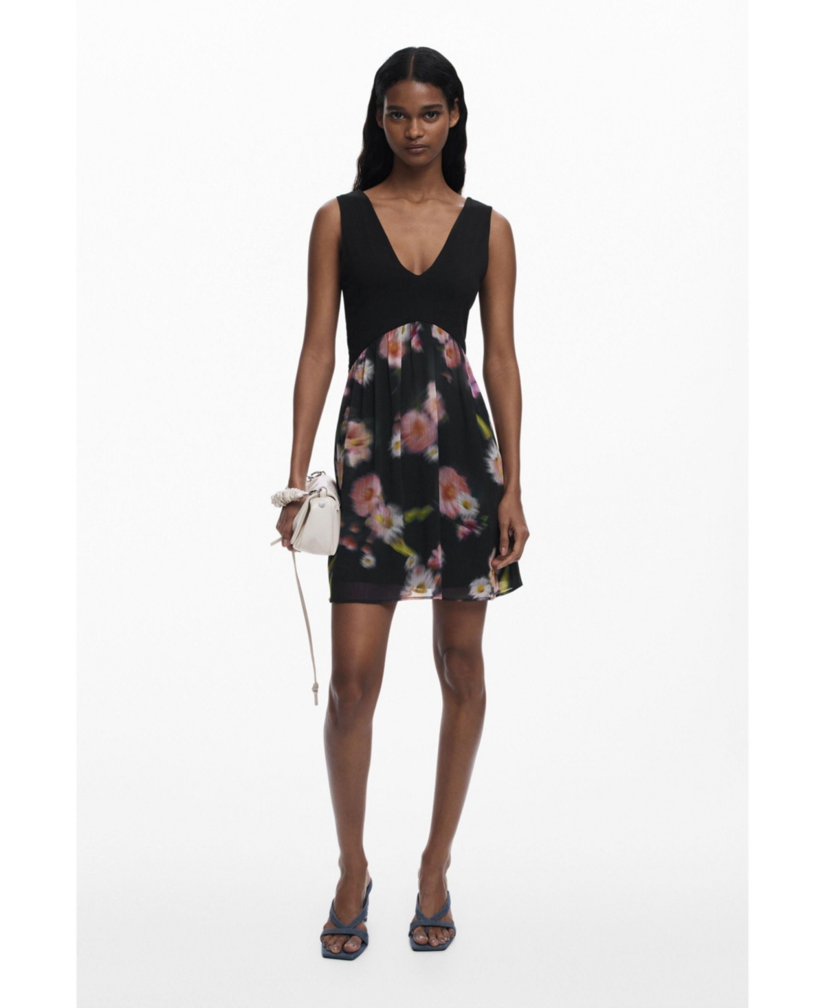 Desigual Women's Short dress with floral bimaterial