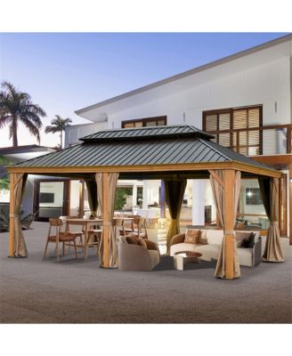 20-ft x 12-ft Hardtop Gazebo Yellow Brown Gazebo with Hardtop Roof